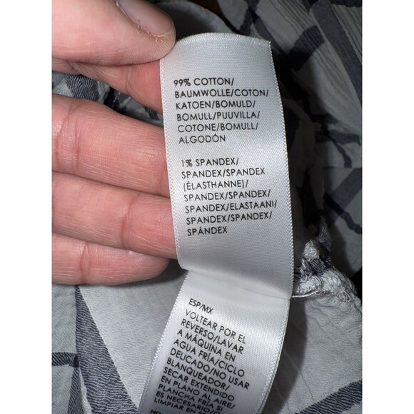 Liverpool Blue White Plaid Split Neck Long Sleeve Lightweight Blouse Size L - Picture 9 of 16